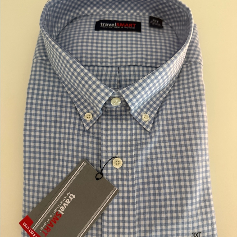 Belk Blue Gingham Long-Sleeve Dress Shirt Classic Business Casual